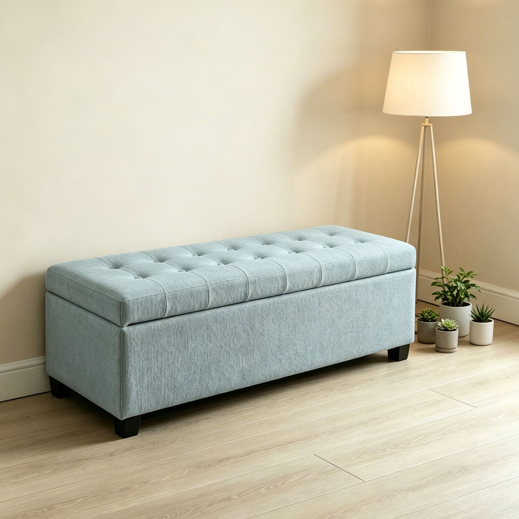 Elegant Tufted Storage Ottoman Bench with Hidden Storage - Dark Brown or Light Blue