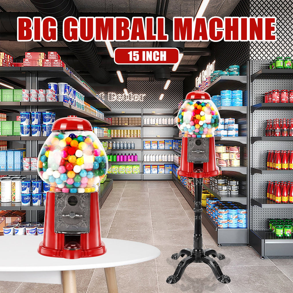 15 Inch Commercial Gumball Machine with Adjustable Dispensing - Red