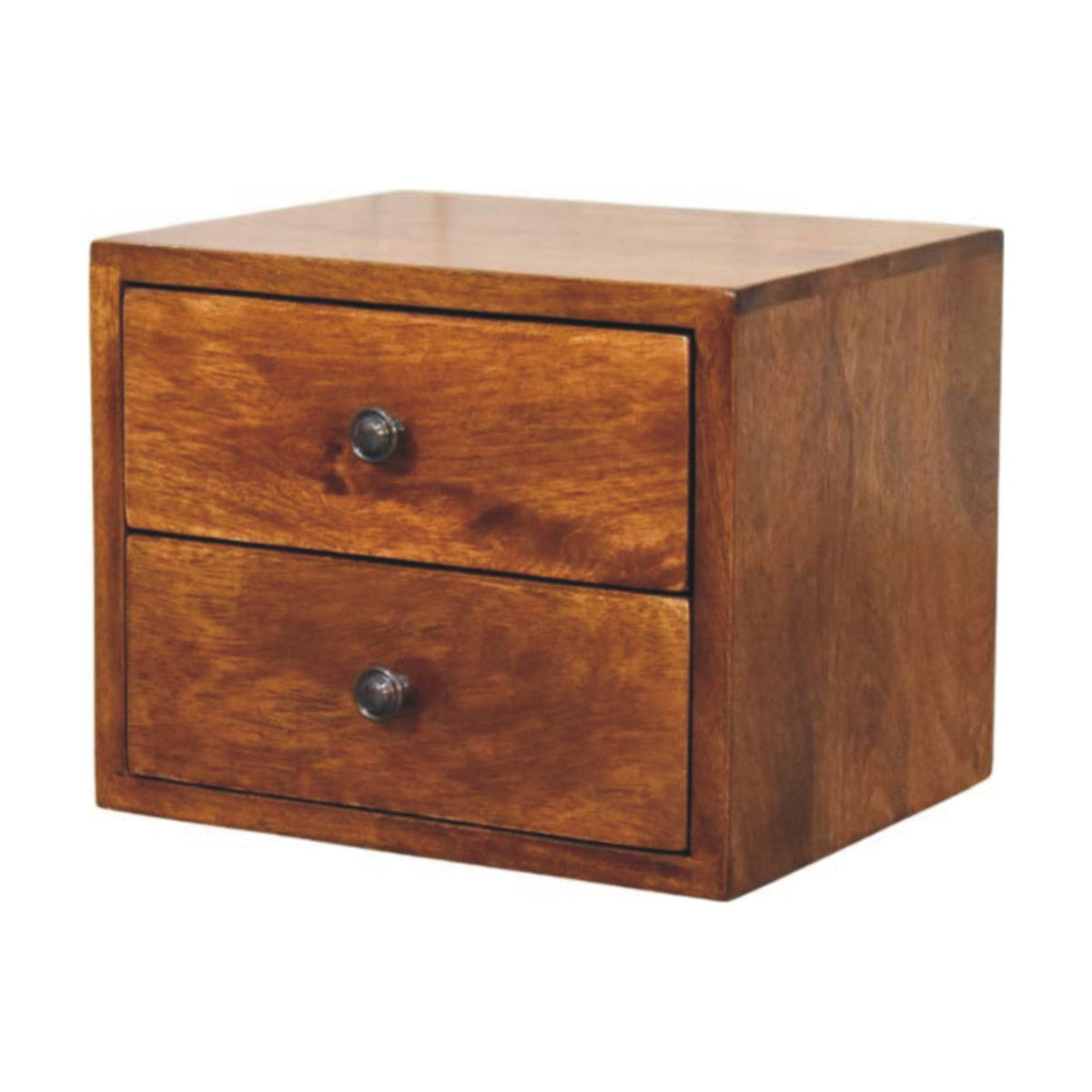 Solid Wood Wall-Mounted Nightstand with Storage Drawers - Chestnut
