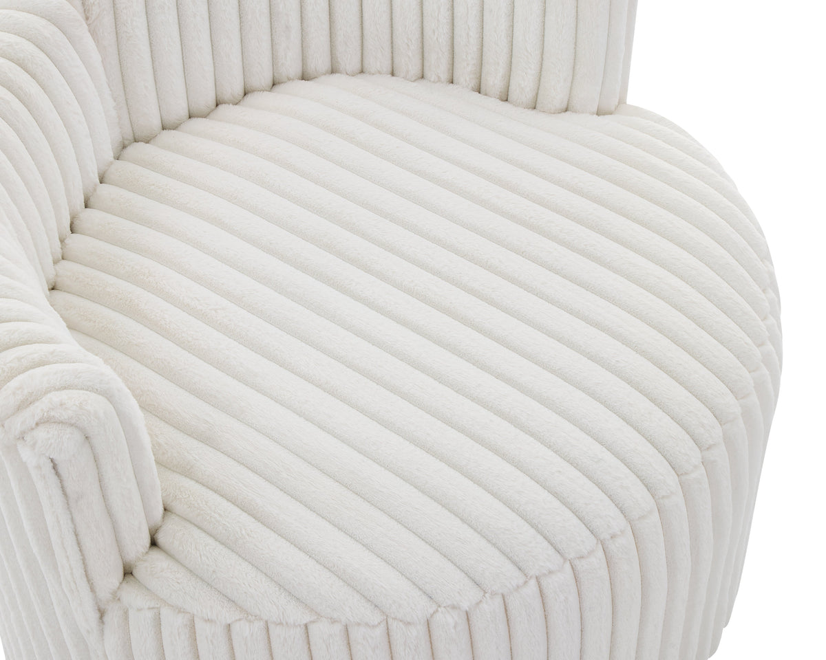 Malna Plush Wide Wale Corduroy Upholstered Barrel Accent Chair with Wheels - Off-White