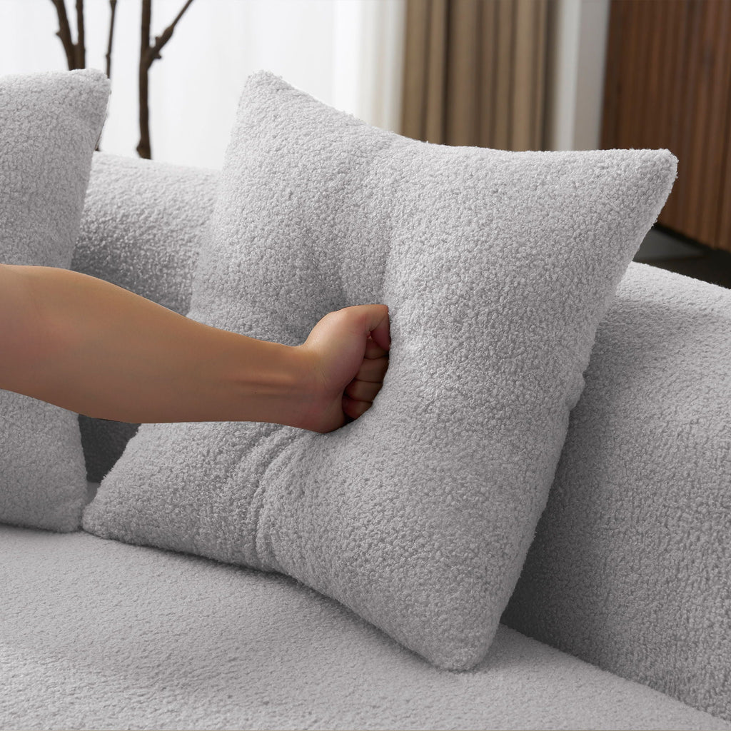 Curved 4 Seater Full Compression Sponge Sofa with Soft Upholstery - White or Gray