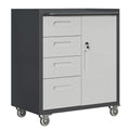 Sturdy Metal Tool Storage Cabinet with Lockable Wheels and Drawers - Gray or Black