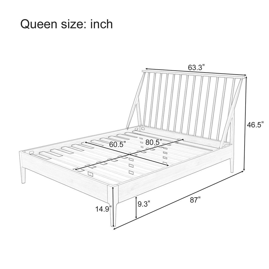 Bohemian Platform Bed with Tall Headboard - Dark Brown or Black