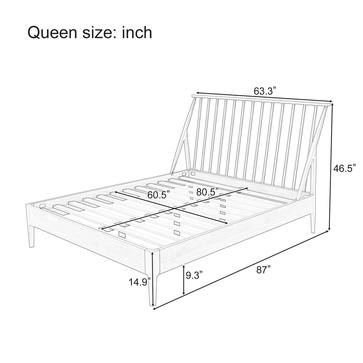 Bohemian Platform Bed with Tall Headboard - Dark Brown or Black