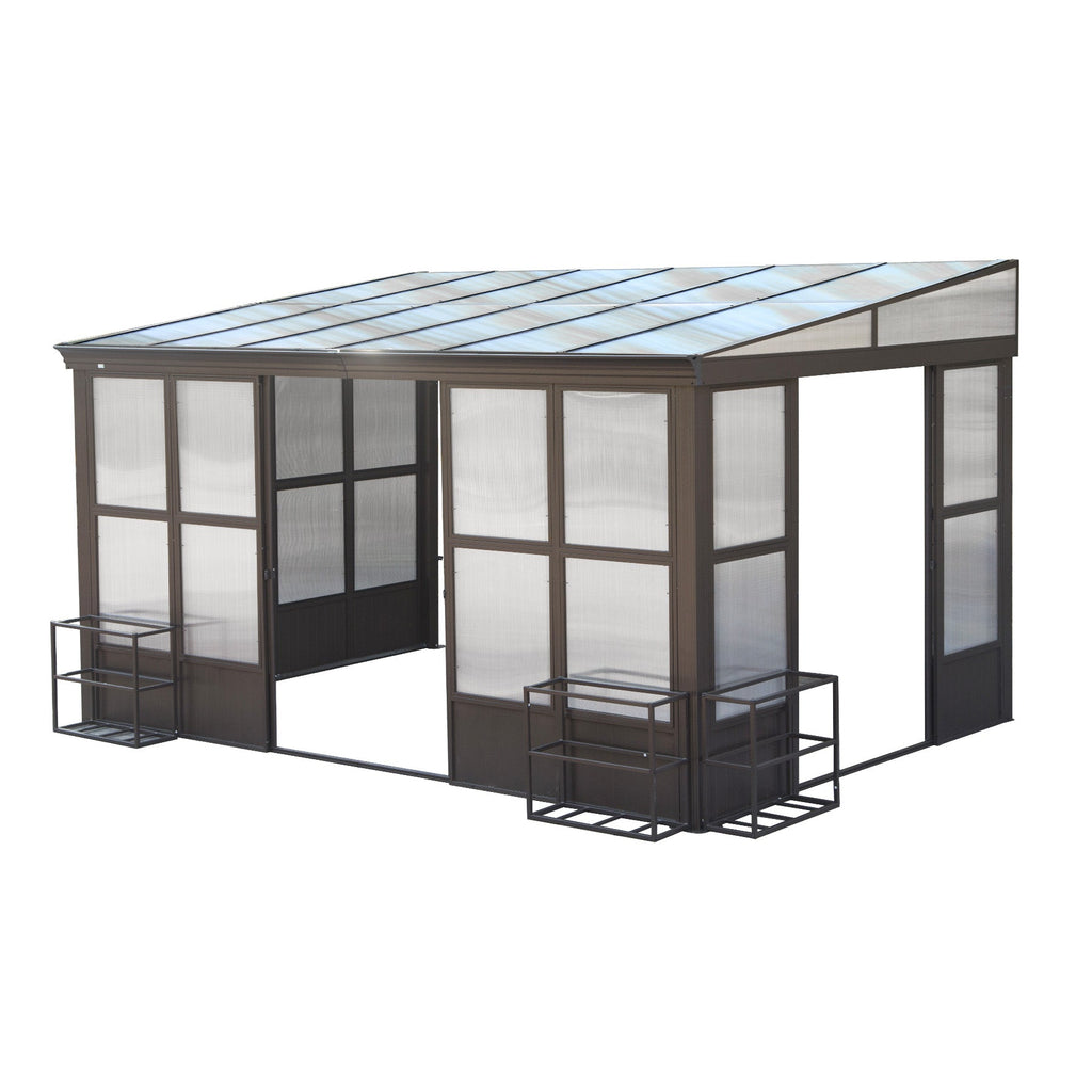 10x12FT Aluminum Sunroom with Detachable Windows - Dark Brown