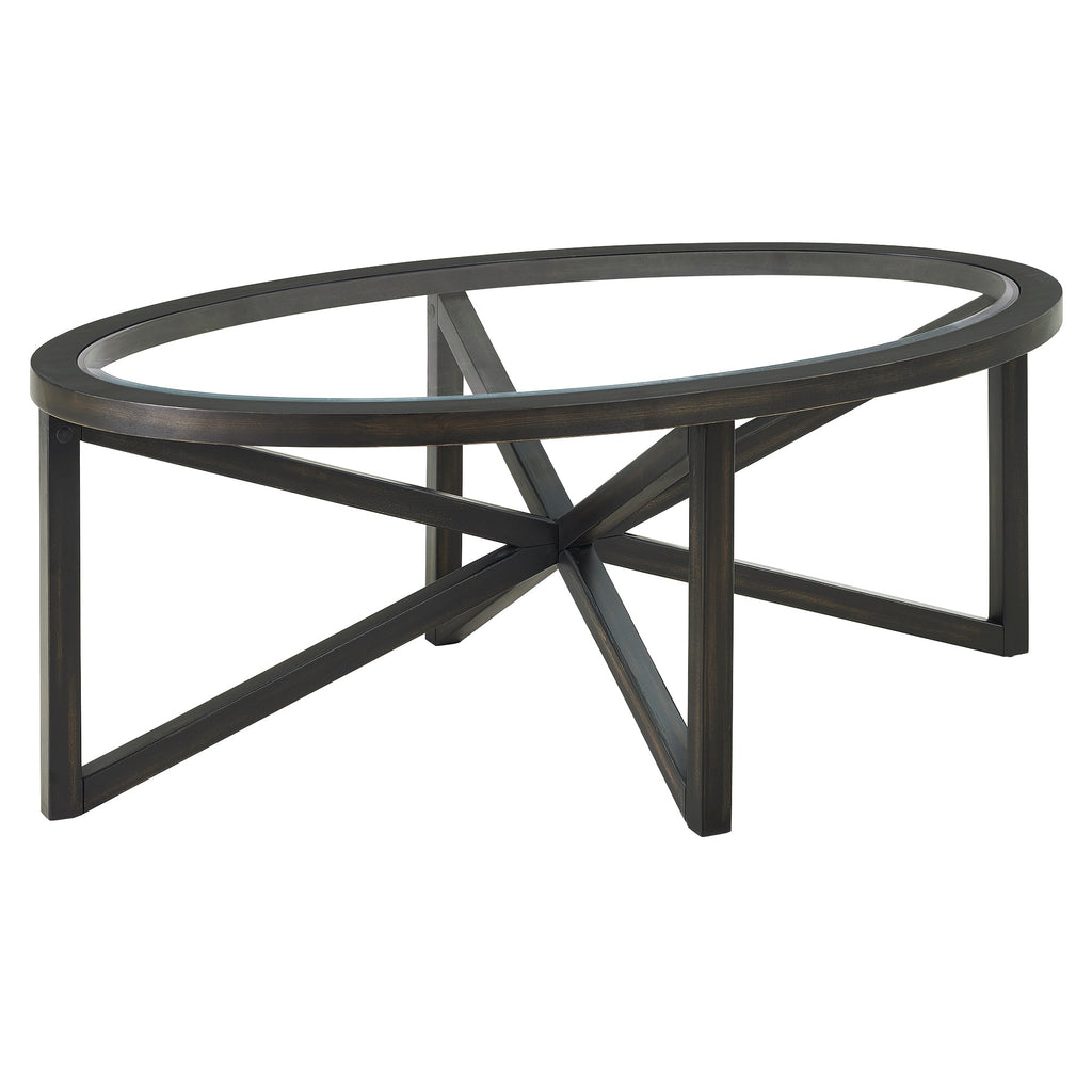 Modern Glass Coffee Table with Solid Wood Base - Clear/Light Wood