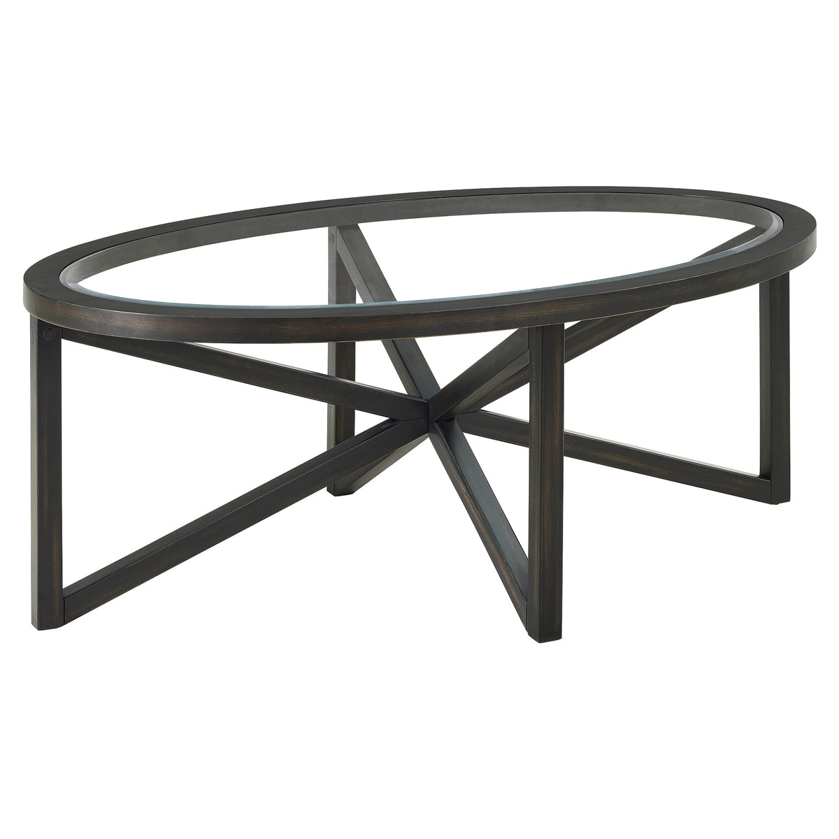 Modern Glass Coffee Table with Solid Wood Base - Clear/Light Wood