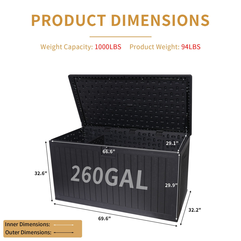 Outdoor Large Storage Box with Lockable Lid - Black