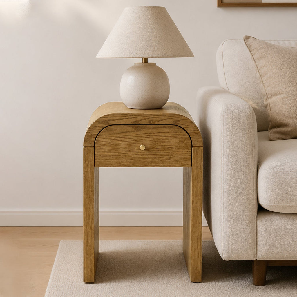Curved Table with Minimalist Design and Storage - Walnut Brown or Black