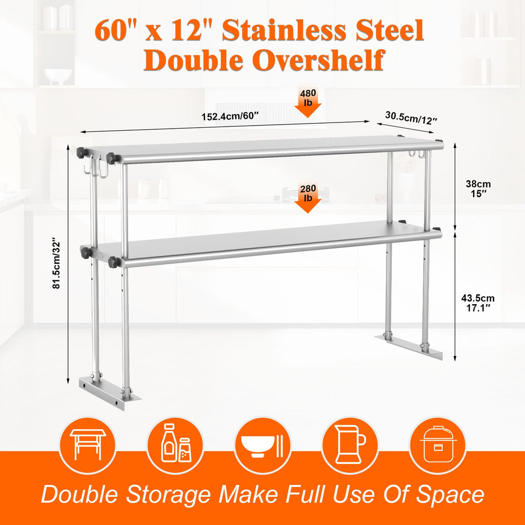 Stainless Steel Adjustable Kitchen Shelf with Adjustable Design - 60 Inch
