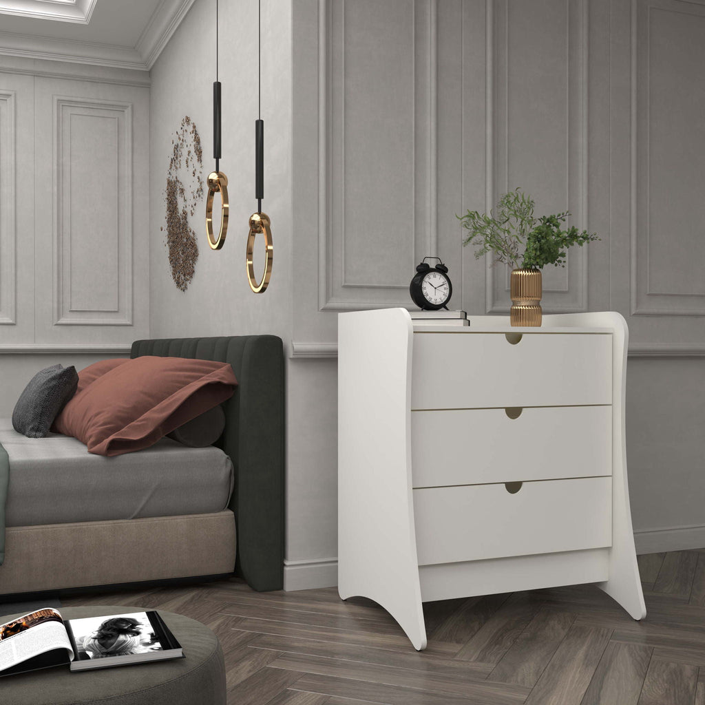 Nightstand with 3 Drawers and Quiet Glide - White or Dark Gray