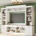 Farmhouse 4-Piece Entertainment Center with Bookshelf for TVs Up to 70" - Walnut MDF