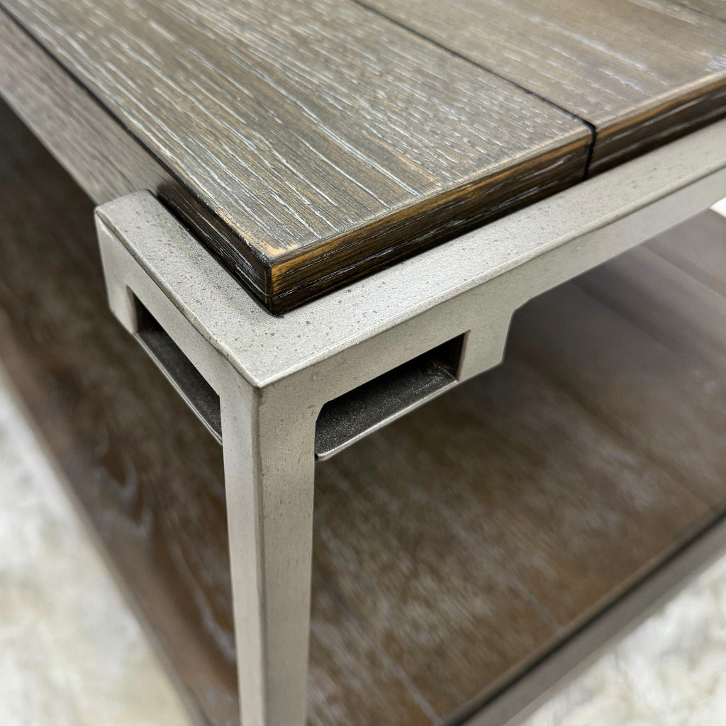 Metal Frame Wood Living Room Table Set with Removable Casters - Aged Graphite, Brown