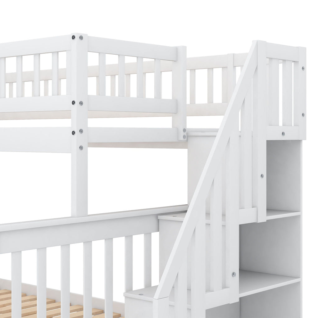 Bunk Bed with Staircase and Storage Options - Dark Gray or White
