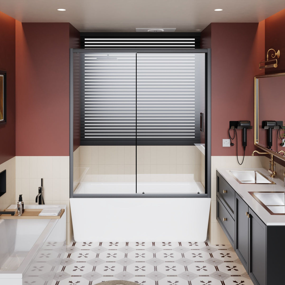Sliding Shower Door for Bathtub with Safety Glass - Matte Black
