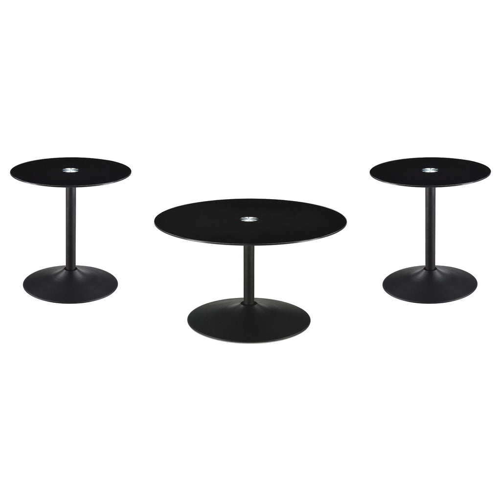 Ganso 3-piece Round Glass Top Coffee and End Table Set Black