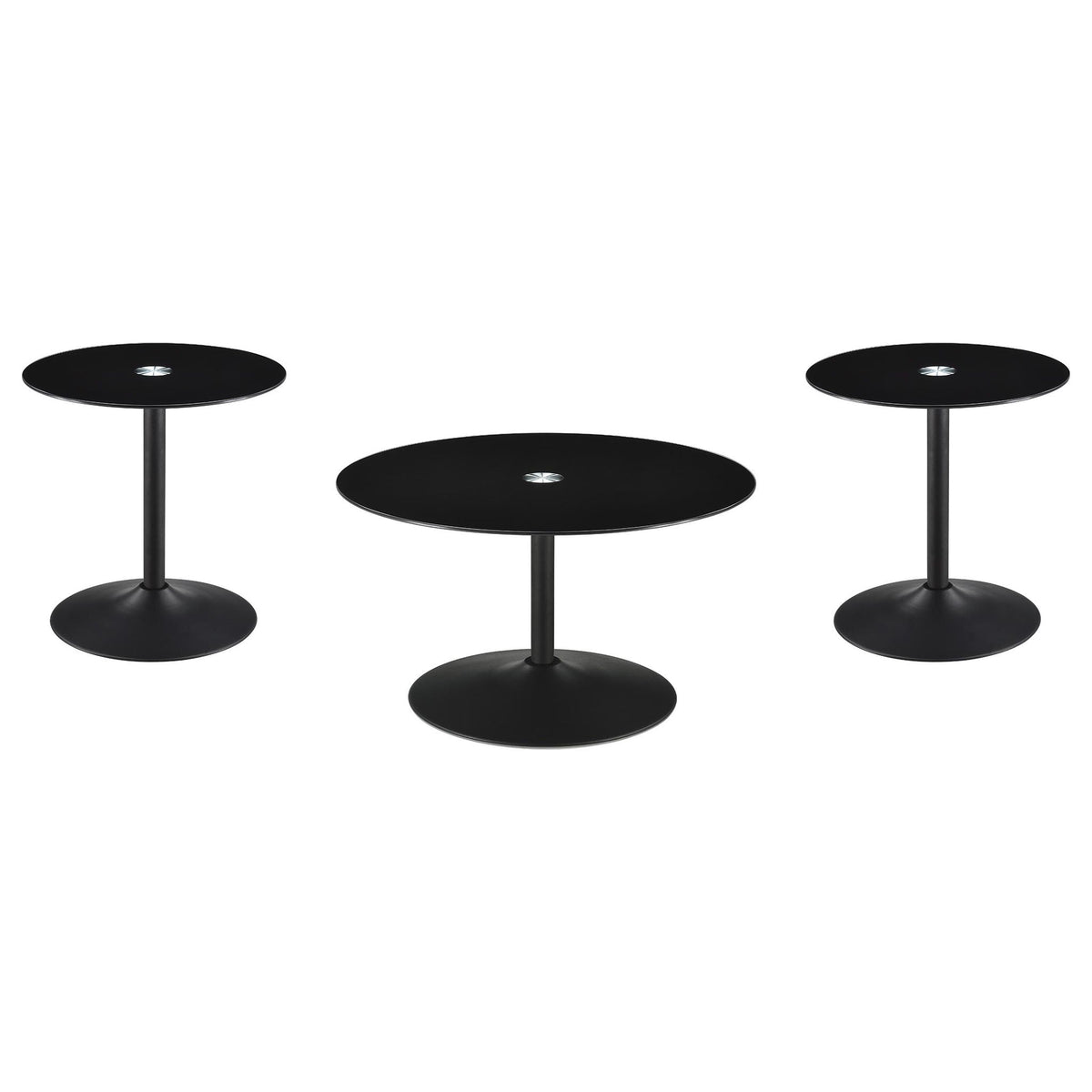 Ganso 3-piece Round Glass Top Coffee and End Table Set Black