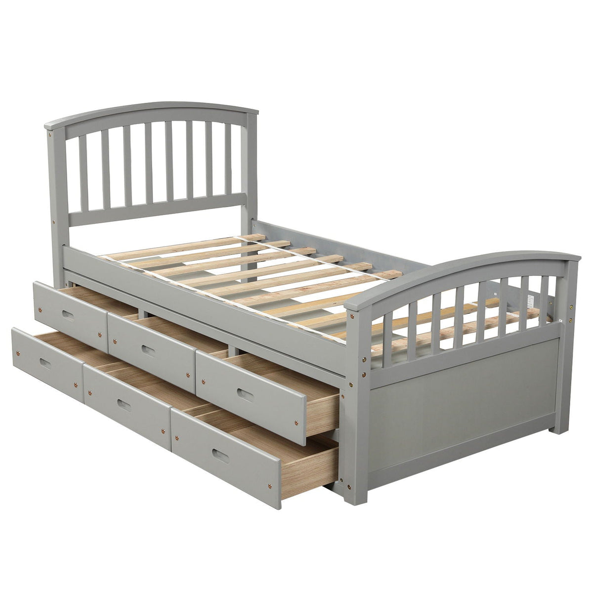 Solid Wood Twin Storage Bed with 6 Drawers - Multiple Colors