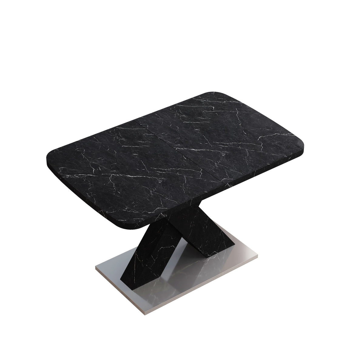Modern Rectangle Dining Table with Stretchable Top and X Shape Legs - White or Black