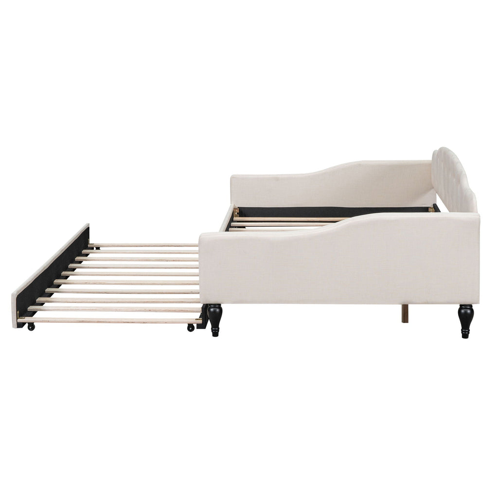 Upholstered Tufted Daybed with Storage Options - Beige