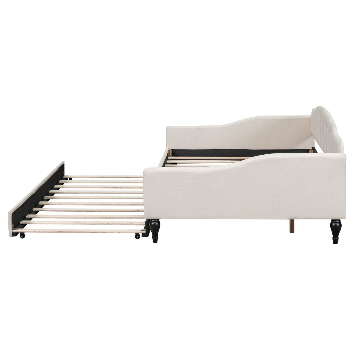 Upholstered Tufted Daybed with Storage Options - Beige