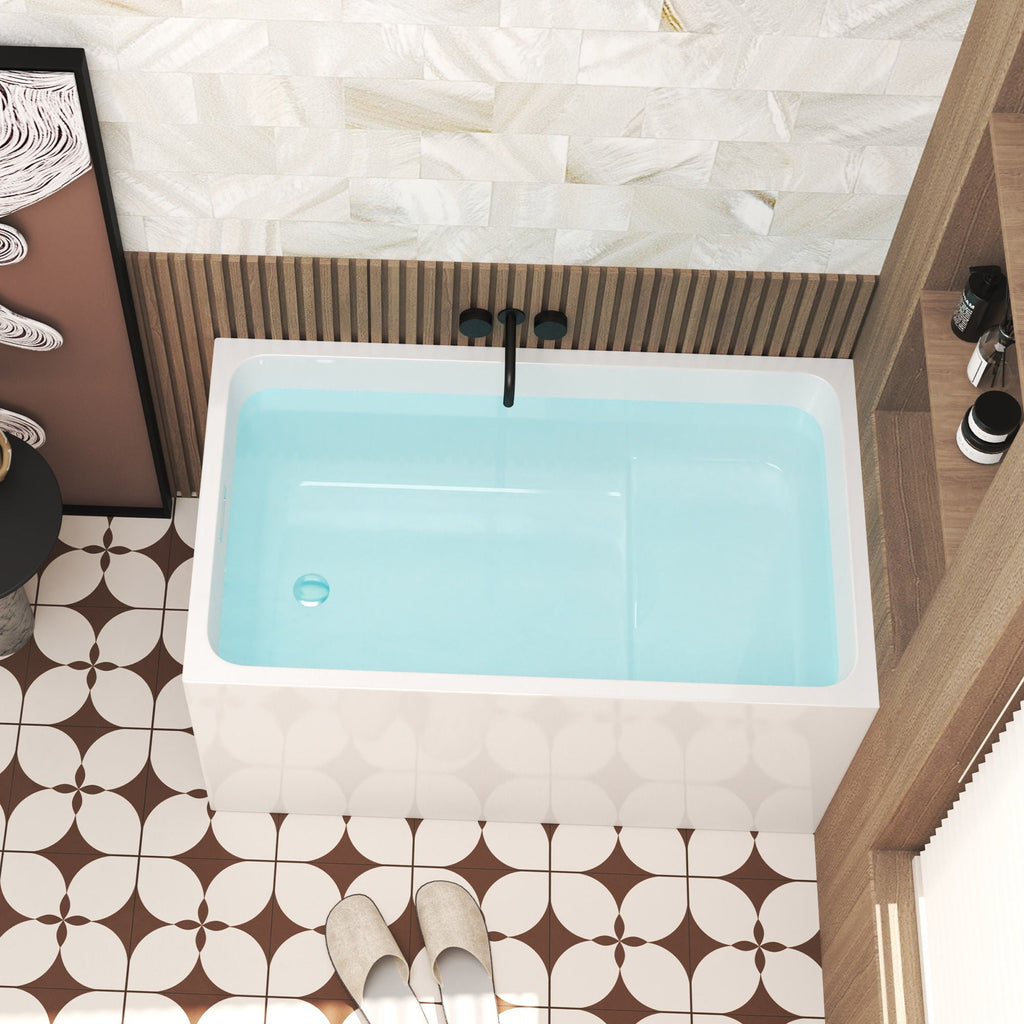 Gloss Freestanding Bathtub with Built-In Seat - White