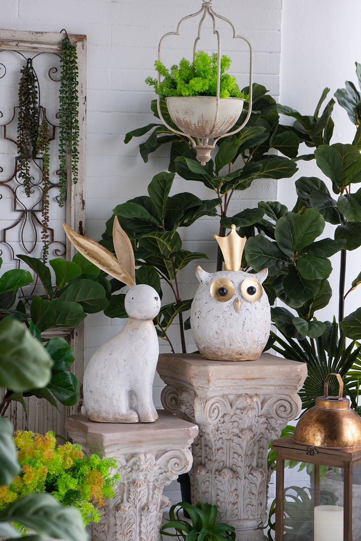 White Magnesium Rabbit Figurine with Gold Iron Ears – 24.8" High