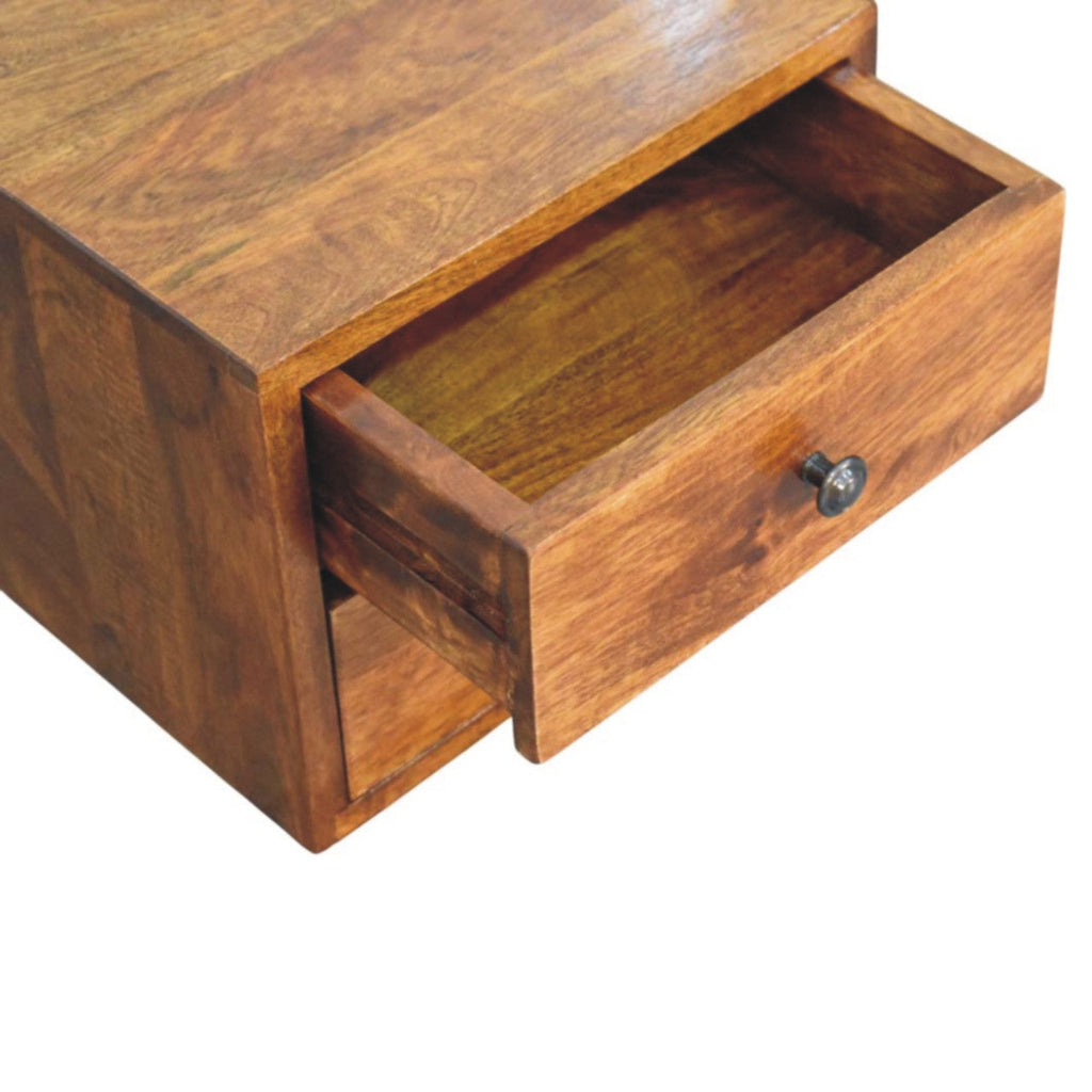 Solid Wood Wall-Mounted Nightstand with Storage Drawers - Chestnut