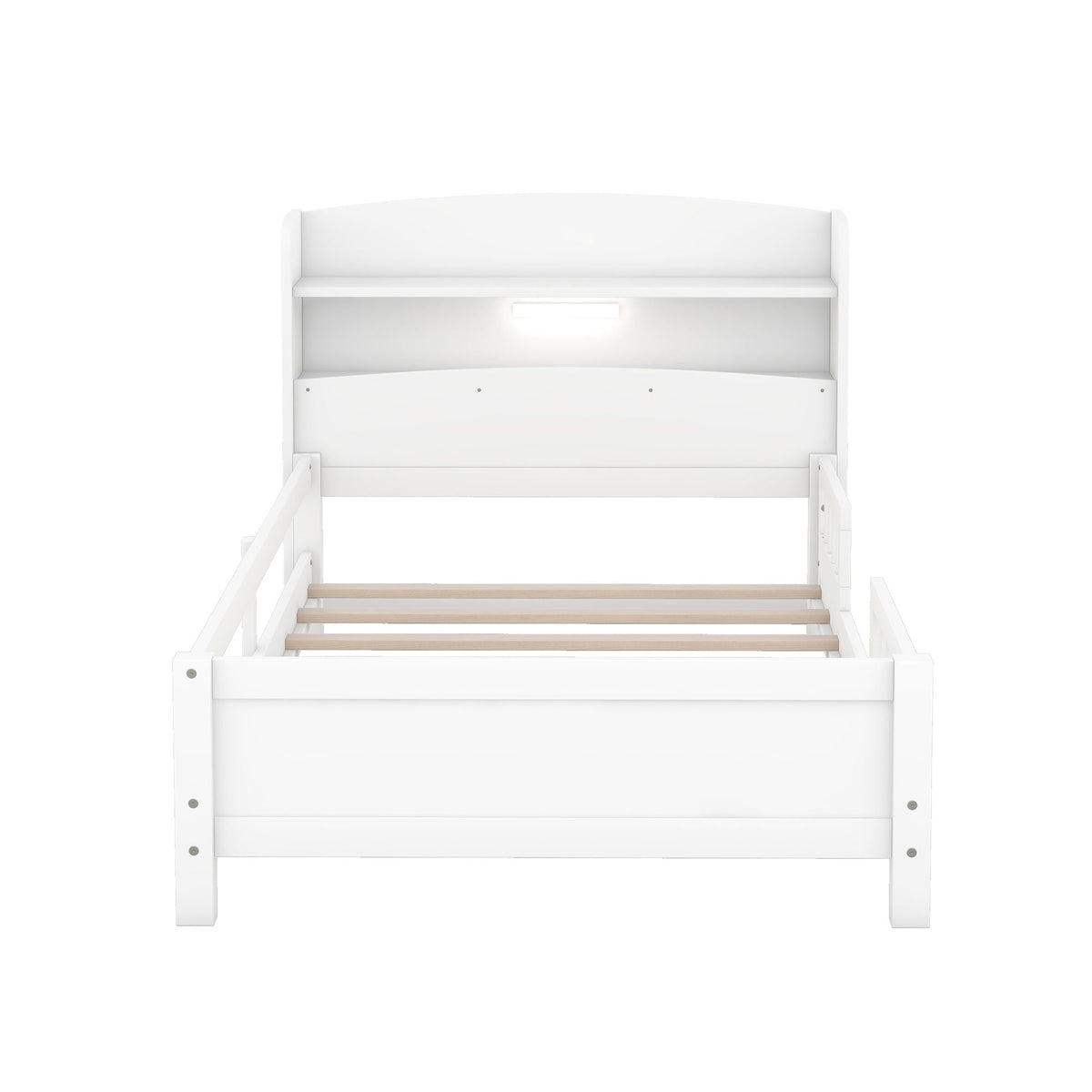 Wood Platform Storage Bed with LED Light & Storage Headboard - White or Dark Gray
