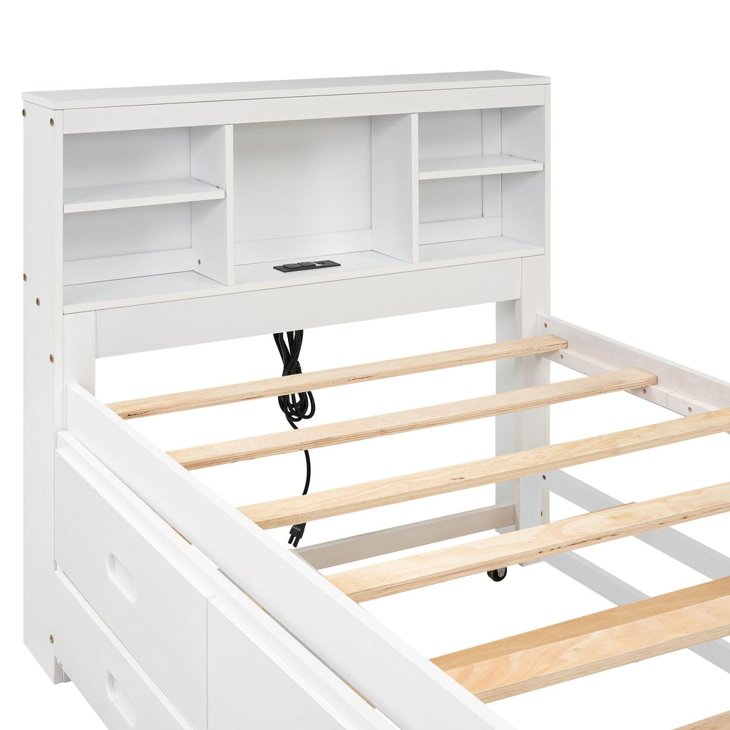 Platform Bed with Storage Headboard, USB, Trundle & 3 Drawers - Twin or Full