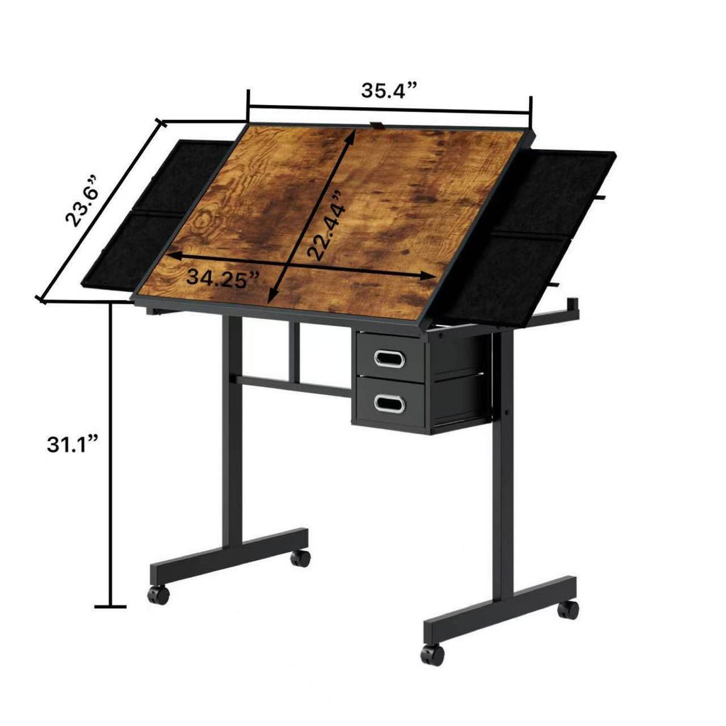 Jigsaw Puzzle Table with Storage and Drawers - Black Metal & MDF