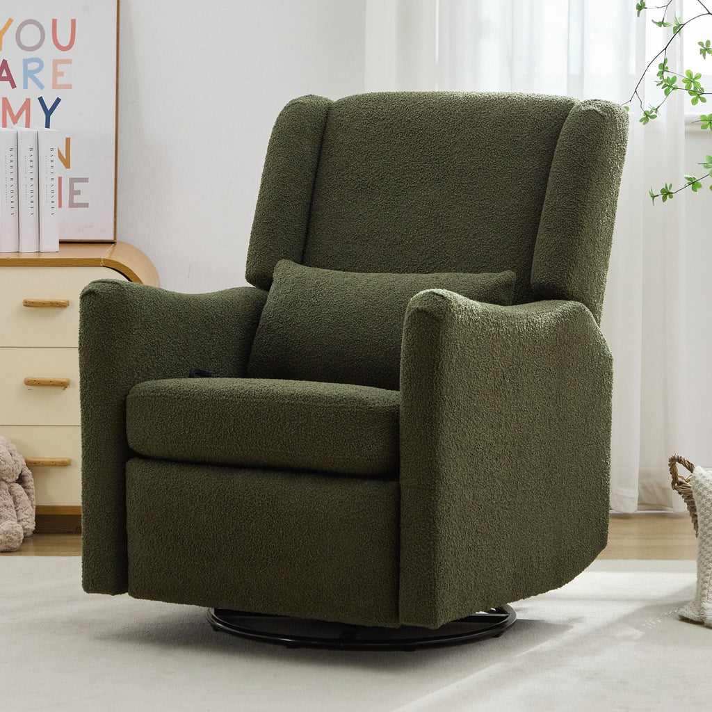 Wide Wingback Swivel Glider Rocker Recliner Chair with 360-Degree Swivel - Dark Green or Beige