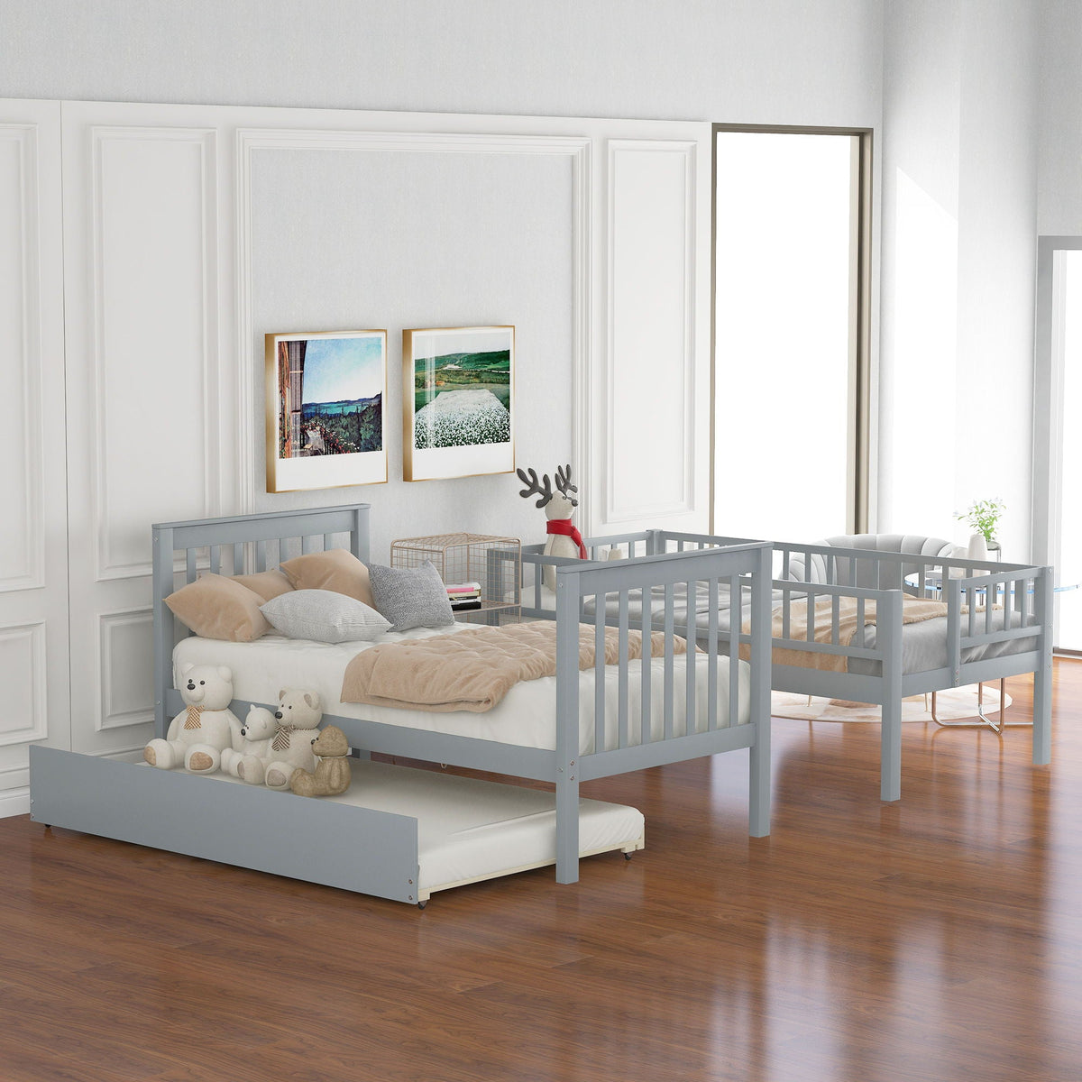 Bunk Bed with Staircase and Storage Options - Dark Gray or White
