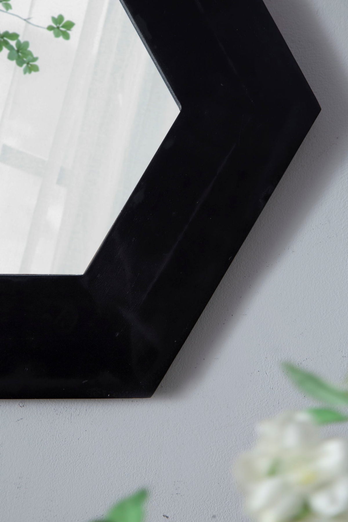 Hexagon Accent Mirror with Solid Teak Wood Frame - Light Brown, Dark Brown, Black