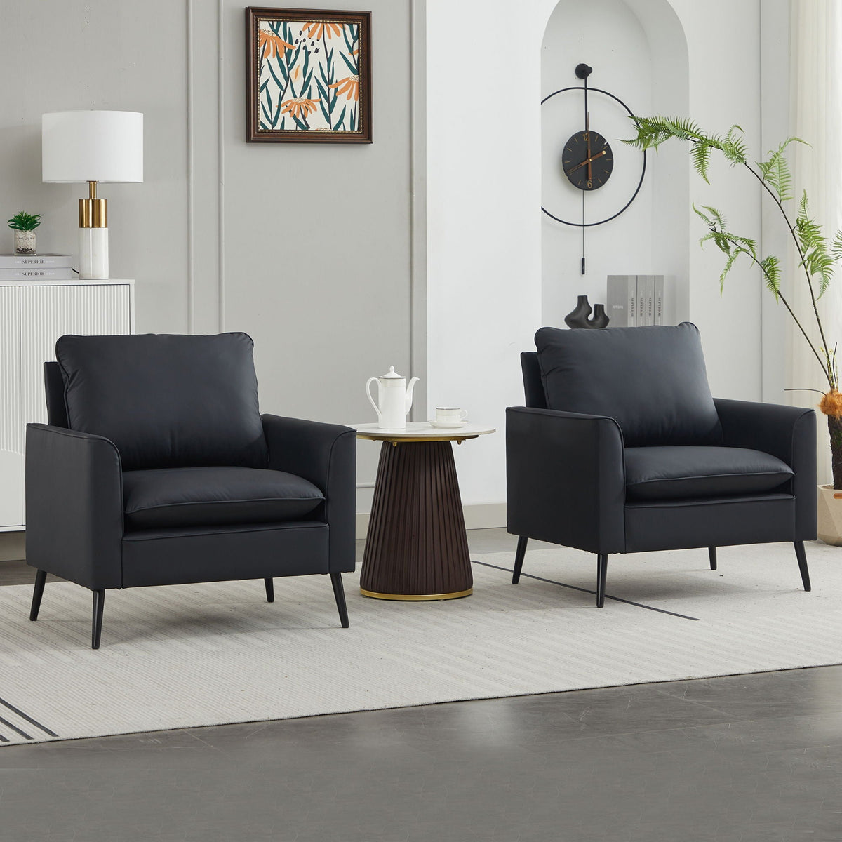 Nordic Retro Light Luxury Upholstered Sofa Chair Set of 2 with Cushions - Multiple Colors