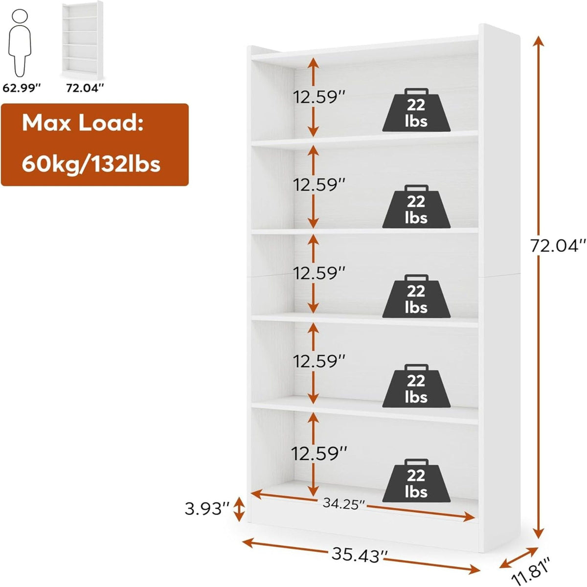 Library Bookshelf With Storage - Multiple Heights Available - White or Black