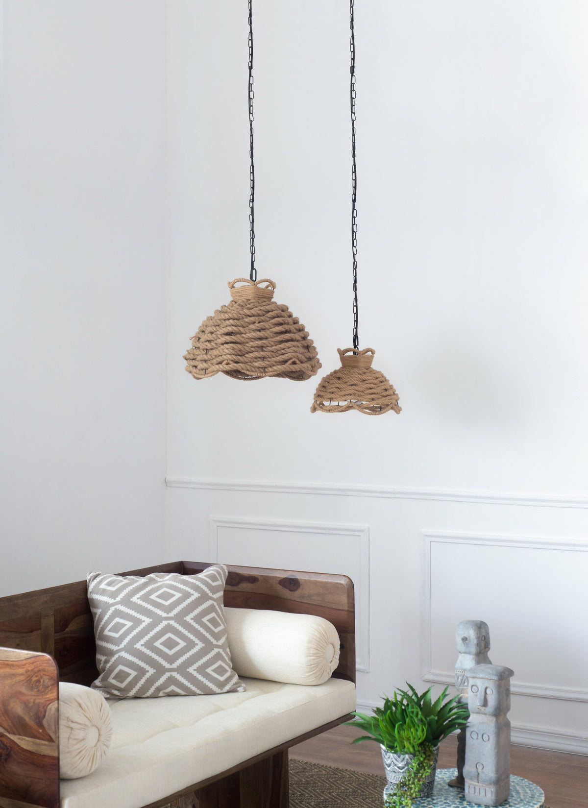 Rope Woven Chandelier Set with Natural Hemp Rope - Brown