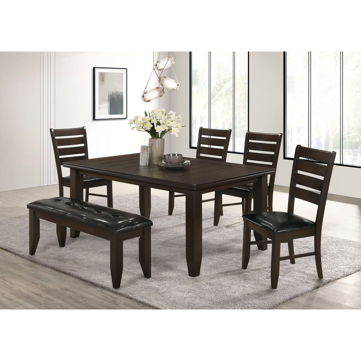 Padded Seat Dining Chairs with Tapered Slats - Set of 2, Dark Gray or Black