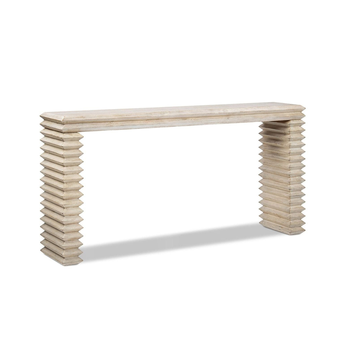 Geometric Waterfall Console Table with Solid Wood Construction - White or Light Brown