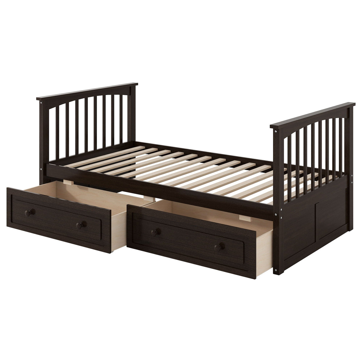 Convertible Bunk Bed With Drawers - Solid Wood with Storage - White, Dark Brown or Dark Gray