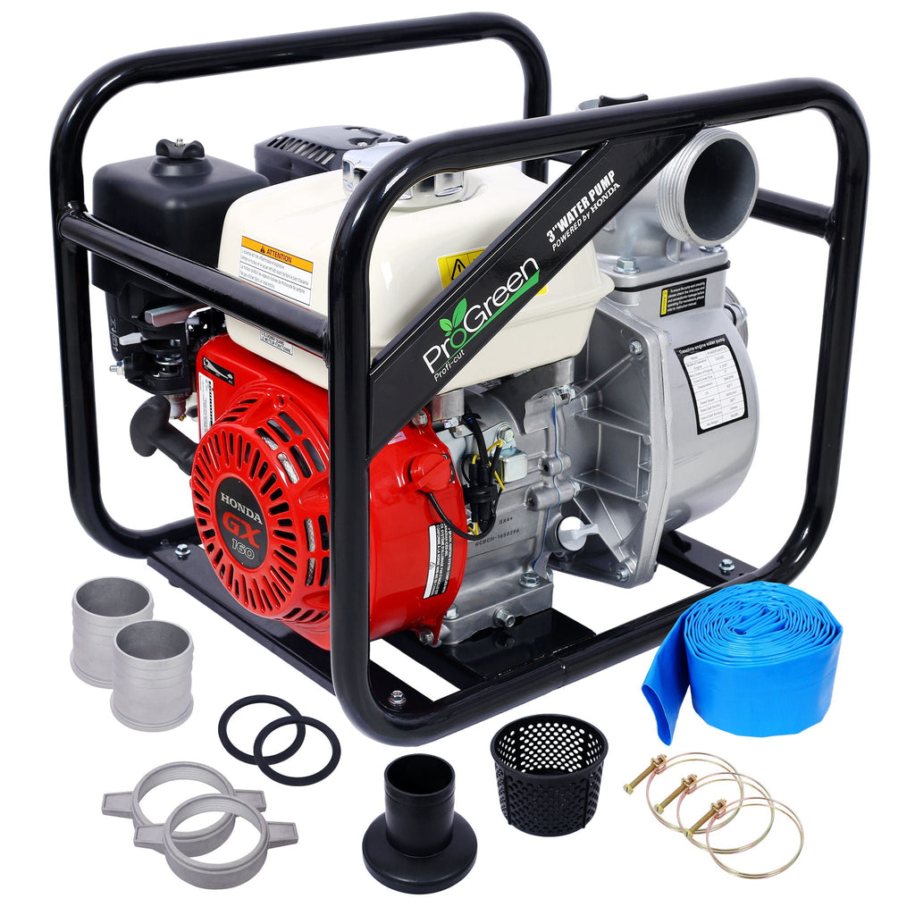 Honda GX160 Engine 3" Water Pump with 25ft Hose - Black/Red