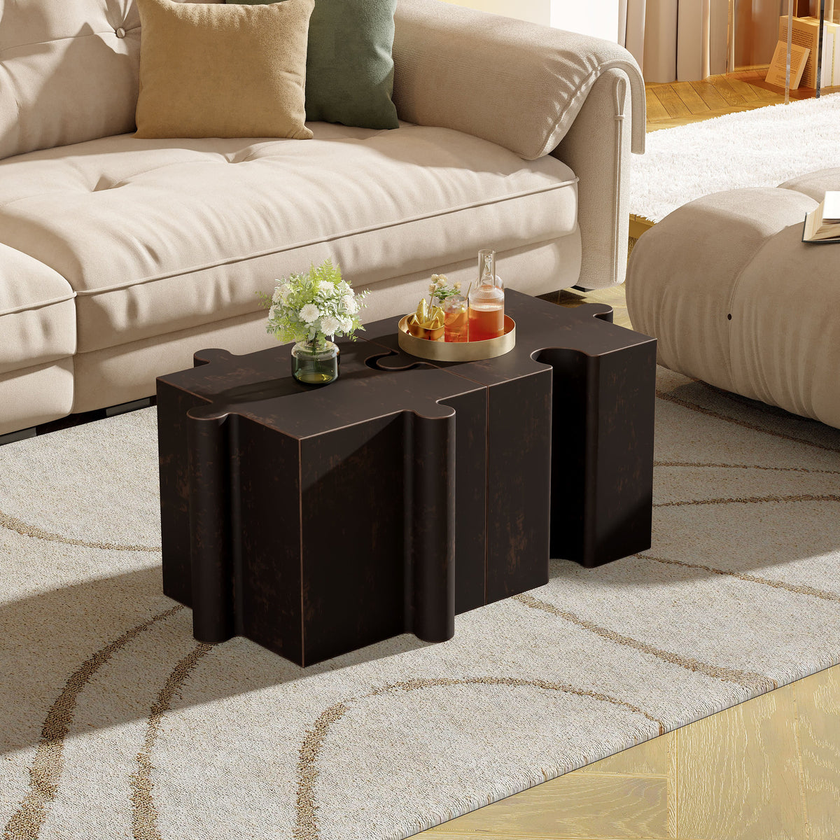 Puzzle Art Side Table with Modular Concave Edge - Magnesium Oxide
