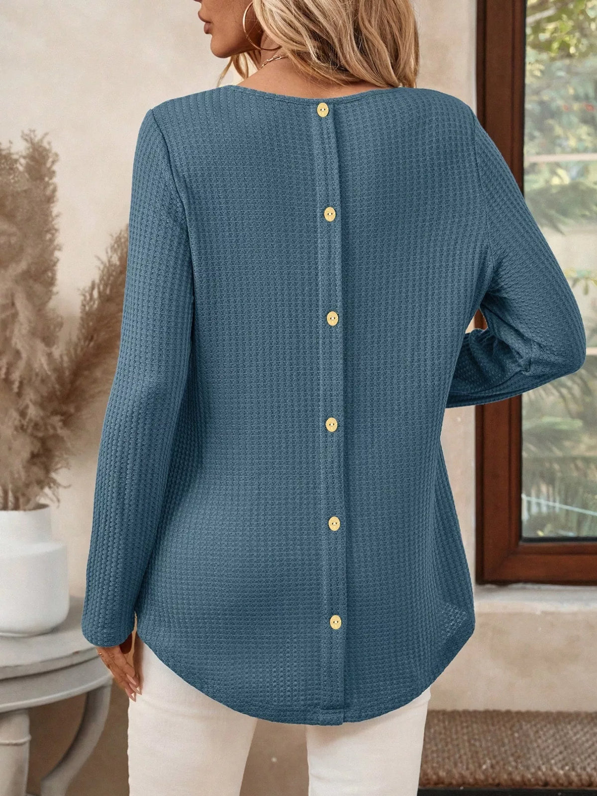 Plus Size Casual Waffle Knit Long Sleeve T-Shirt