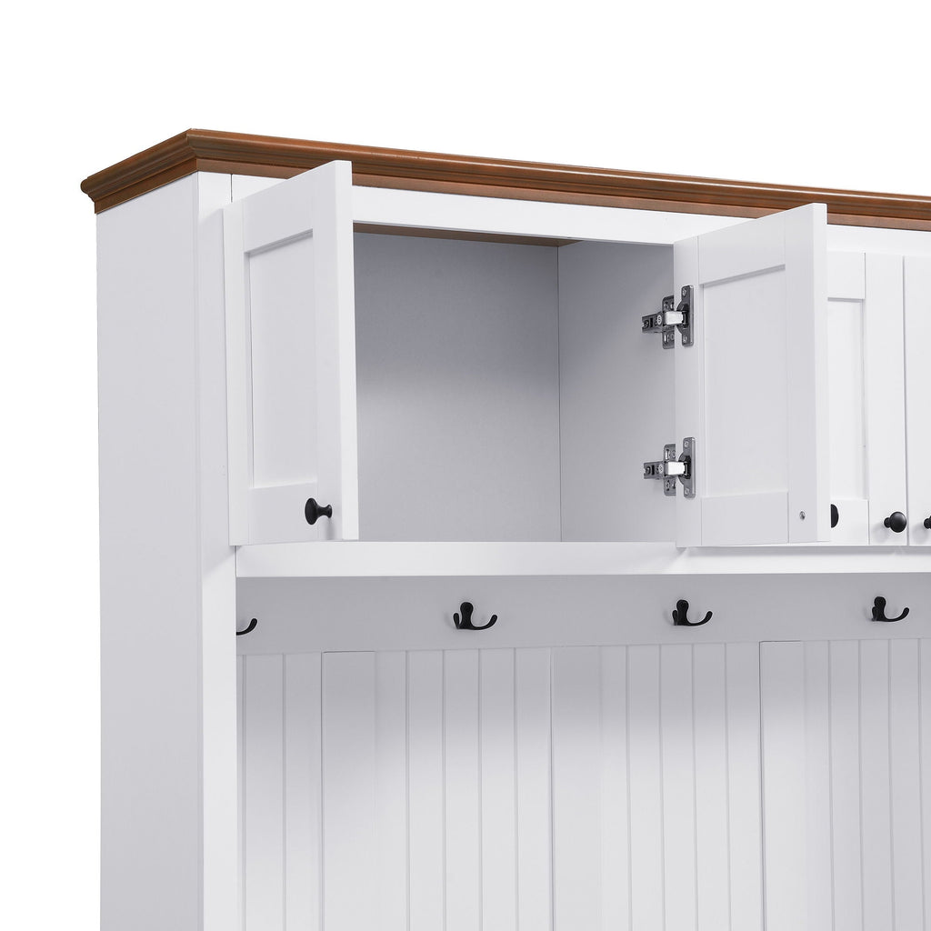 Entryway Hall Tree with Storage Bench and Cabinets – Black or White