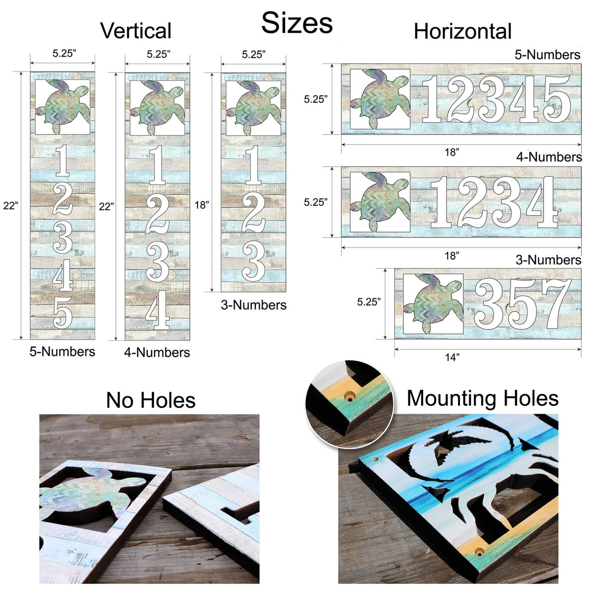 Address Sign - House Numbers - Coastal Door Numbers Sign with Seahorse Design - Wooden House Number Plaque - Custom Home Address Sign MA989814