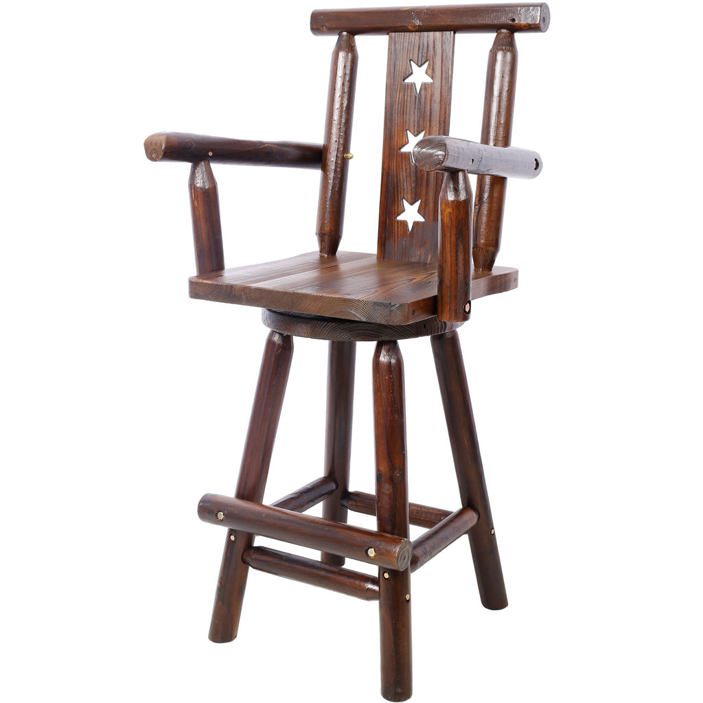 Rustic Tall Bistro Chair with Decorative Star Backrest and Footrest - Brown