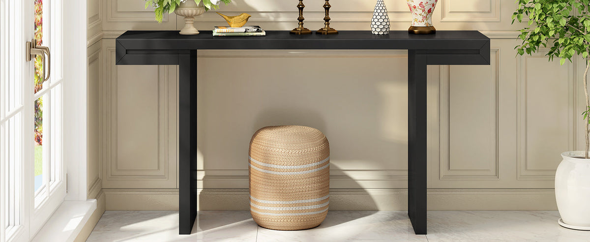 60-Inch Console Table with Geometric Design and Adjustable Feet - Black or Navy Blue