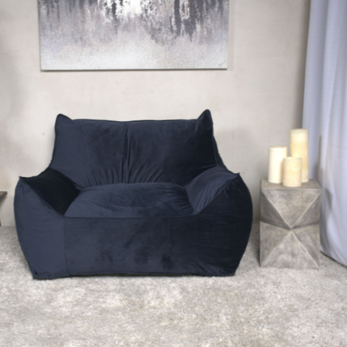 Velveteen Bean Bag Chair with Armrests - Midnight Blue