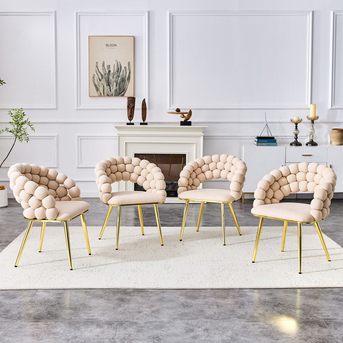 Ball Chain Bubble Dining Chair Set with Sculptural Backrest - Dark Gray, Beige, Orange