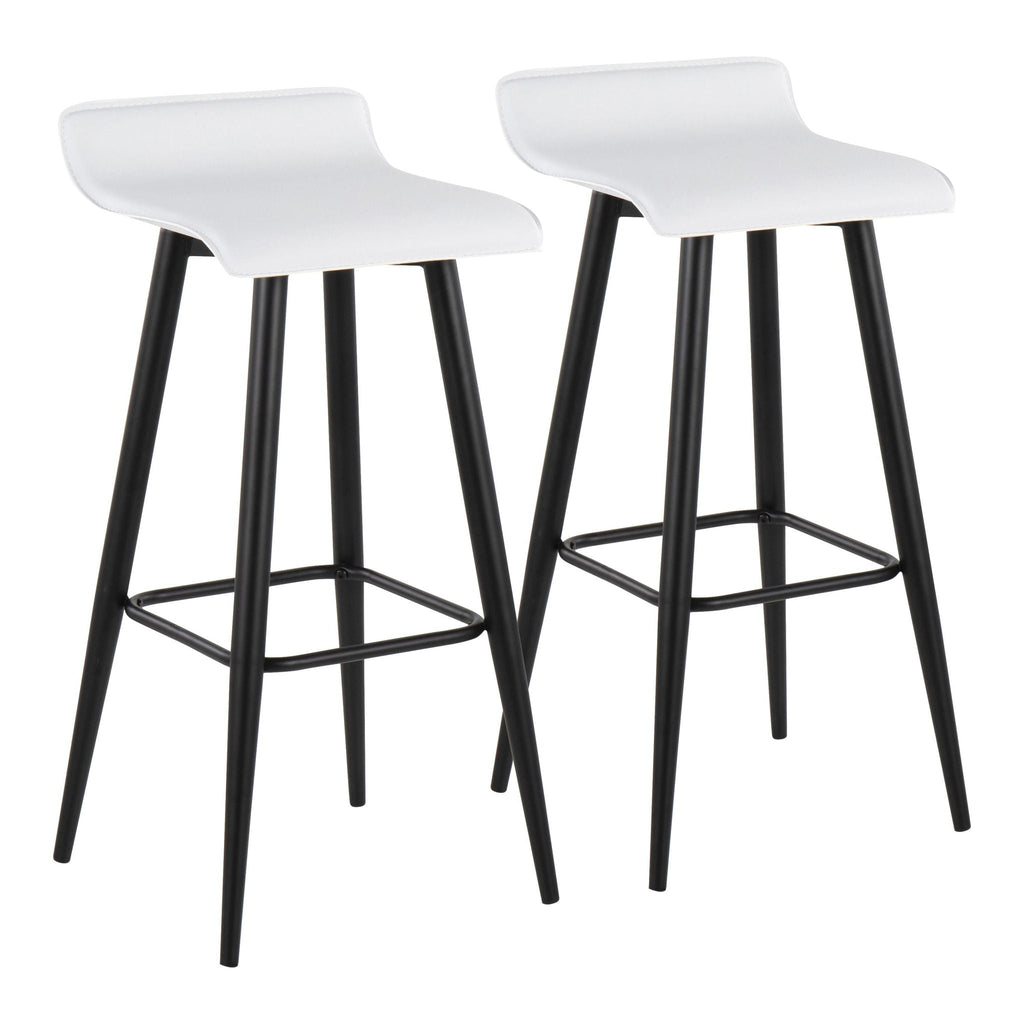 Contemporary Fixed Height Bar Stool Set with Metal Base - Pearl Silver or White